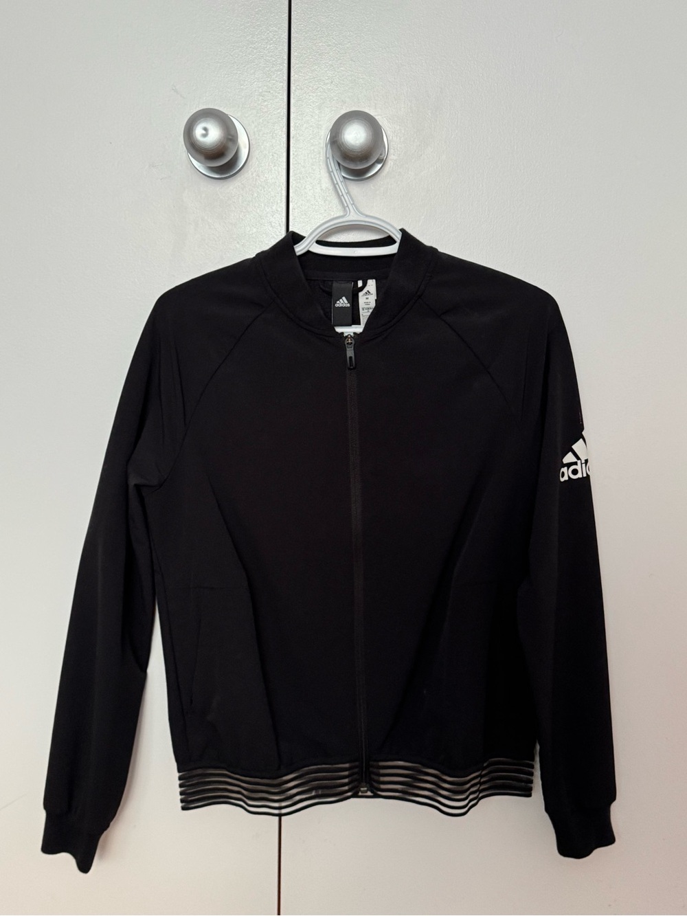 adidas Black Zip-Up Athletic Jacket with Ribbed Collar